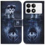 For Xiaomi Poco F6 Pro Coloured Drawing Flip Leather Phone Case(Wolf and Dog)