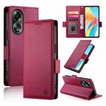 For OPPO A58 4G Global Side Buckle Magnetic Frosted Leather Phone Case(Wine Red)