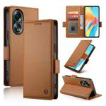 For OPPO A58 4G Global Side Buckle Magnetic Frosted Leather Phone Case(Brown)