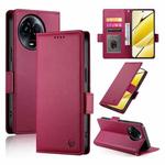 For Realme 11 5G / Realme 11x Side Buckle Magnetic Frosted Leather Phone Case(Wine Red)