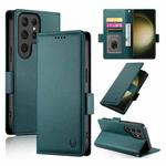 For Samsung Galaxy S23 Ultra 5G Side Buckle Magnetic Frosted Leather Phone Case(Dark Green)