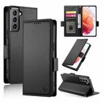 For Samsung Galaxy S21 5G Side Buckle Magnetic Frosted Leather Phone Case(Black)