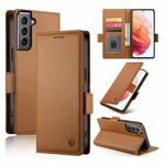 For Samsung Galaxy S21 5G Side Buckle Magnetic Frosted Leather Phone Case(Brown)