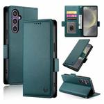 For Samsung Galaxy S25 5G Side Buckle Magnetic Frosted Leather Phone Case(Dark Green)