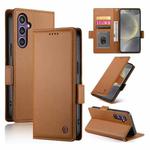 For Samsung Galaxy S25 5G Side Buckle Magnetic Frosted Leather Phone Case(Brown)