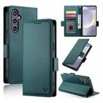 For Samsung Galaxy S25+ 5G Side Buckle Magnetic Frosted Leather Phone Case(Dark Green)