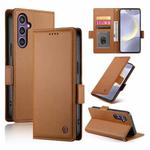 For Samsung Galaxy S25+ 5G Side Buckle Magnetic Frosted Leather Phone Case(Brown)
