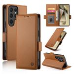 For Samsung Galaxy S25 Ultra 5G Side Buckle Magnetic Frosted Leather Phone Case(Brown)