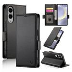 For Samsung Galaxy S25 Edge 5G Side Buckle Magnetic Frosted Leather Phone Case(Black)