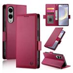 For Samsung Galaxy S25 Edge 5G Side Buckle Magnetic Frosted Leather Phone Case(Wine Red)