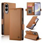 For Samsung Galaxy S25 Edge 5G Side Buckle Magnetic Frosted Leather Phone Case(Brown)
