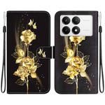 For Xiaomi Redmi K70 Pro / K70 Crystal Texture Colored Drawing Leather Phone Case(Gold Butterfly Rose)