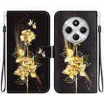 For Redmi 14C 4G Crystal Texture Colored Drawing Leather Phone Case(Gold Butterfly Rose)