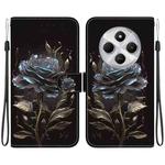 For Redmi 14C 4G Crystal Texture Colored Drawing Leather Phone Case(Black Rose)