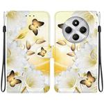 For Redmi 14C 4G Crystal Texture Colored Drawing Leather Phone Case(Gold Butterfly Epiphyllum)