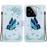 For Xiaomi 15 Crystal Texture Colored Drawing Leather Phone Case(Blue Pansies)