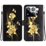 For Xiaomi 15 Pro Crystal Texture Colored Drawing Leather Phone Case(Gold Butterfly Rose)