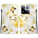 For Xiaomi 15 Pro Crystal Texture Colored Drawing Leather Phone Case(Gold Butterfly Epiphyllum)