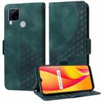 For Realme C15 / C12 Embossed Rhombus Starry Leather Phone Case(Green)