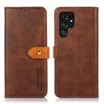 For Samsung Galaxy S25 Ultra 5G KHAZNEH Dual-color Cowhide Texture Flip Leather Phone Case(Brown)