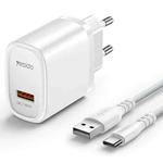 Yesido YC66C PD 18W USB Interface Fast Charger with USB to Type-C Cable, Specification:EU Plug(White)