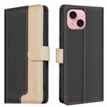 For iPhone 15 Plus / 14 Plus Color Matching RFID Anti-theft Leather Phone Case(Black)