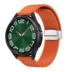 20mm Magnetic Silver Buckle Silicone Leather Watch Band(Orange)
