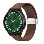 20mm Magnetic Silver Buckle Silicone Leather Watch Band(Dark Brown)