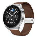 22mm Magnetic Silver Buckle Silicone Leather Watch Band(Dark Brown)