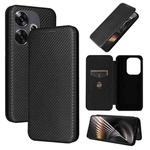 For Xiaomi Redmi Turbo 3 / Poco F6 Carbon Fiber Texture Flip Leather Phone Case(Black)