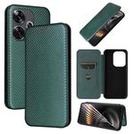 For Xiaomi Redmi Turbo 3 / Poco F6 Carbon Fiber Texture Flip Leather Phone Case(Green)