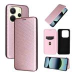 For Xiaomi Poco M7 Pro 5G / Redmi Note 14 5G Carbon Fiber Texture Flip Leather Phone Case(Pink)
