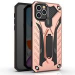 For iPhone 12 / 12 Pro Shockproof TPU + PC Protective Case with Holder(Rose Gold)