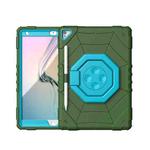 For iPad 10.2 2021 / 2020 / 2019 Spider Turntable Handle Stress Relief Tablet Case(Army Green Blue)