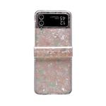 For Samsung Galaxy Z Flip4 5G Three-piece Set Pearlescent Shell Texture Phone Case(Pink Green)