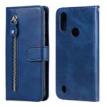 For Motorola Moto E6s (2020) Fashion Calf Texture Zipper Horizontal Flip Leather Case with Holder & Card Slots & Wallet Function(Blue)