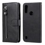 For Motorola Moto E6s (2020) Fashion Calf Texture Zipper Horizontal Flip Leather Case with Holder & Card Slots & Wallet Function(Black)