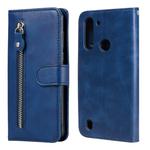 For Motorola Moto G8 Power Lite Fashion Calf Texture Zipper Horizontal Flip Leather Case with Holder & Card Slots & Wallet Function(Blue)