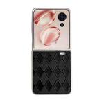 For Honor Magic V Flip Pearlescent Paint Diamond Shaped Checkered Leather Phone Case(Black)