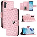 For Samsung Galaxy Note10 Rhombic Texture Flip Leather Phone Case with Lanyard(Pink)