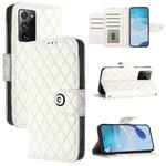 For Samsung Galaxy Note20 Rhombic Texture Flip Leather Phone Case with Lanyard(White)