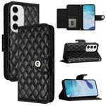 For Samsung Galaxy S24 FE 5G Rhombic Texture Flip Leather Phone Case with Lanyard(Black)