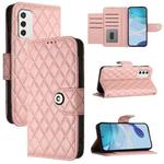 For Samsung Galaxy M52 5G Rhombic Texture Flip Leather Phone Case with Lanyard(Coral Pink)