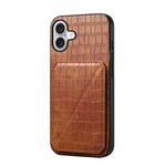 For iPhone 16 Imitation Crocodile Leather Back Phone Case with Holder(Brown)