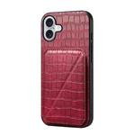 For iPhone 16 Imitation Crocodile Leather Back Phone Case with Holder(Rose Red)