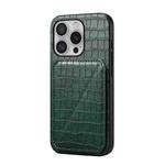 For iPhone 16 Pro Imitation Crocodile Leather Back Phone Case with Holder(Green)