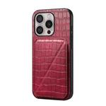 For iPhone 16 Pro Imitation Crocodile Leather Back Phone Case with Holder(Rose Red)