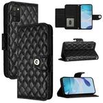 For Samsung Galaxy A02s 164mm Rhombic Texture Flip Leather Phone Case with Lanyard(Black)