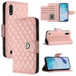 For Samsung Galaxy A10 / M10 EU Rhombic Texture Flip Leather Phone Case with Lanyard(Coral Pink)