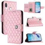 For Samsung Galaxy A40 Rhombic Texture Flip Leather Phone Case with Lanyard(Pink)